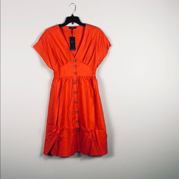 Ruffled V-Neck Button Down Linen Blend Tunic Dress - Picture 3 of 7